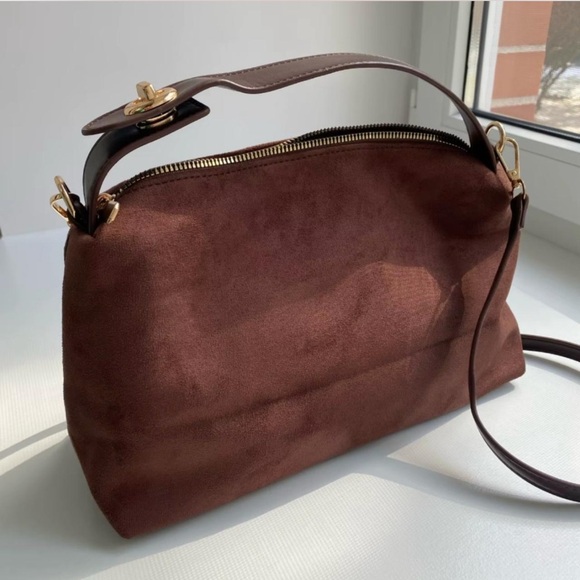 Handbags - Elegant Brown Suede Handbag